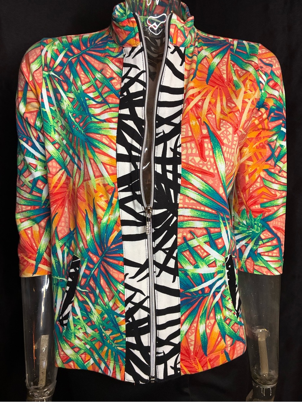 Onque Casuals Bright Guava Tropical Print Stretch Top - Picture 6 of 12